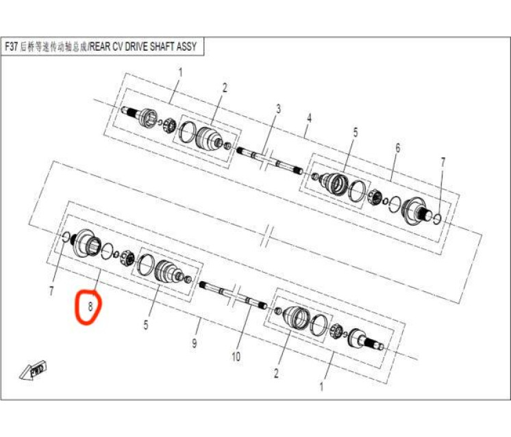 BEARING KIT, REAR MOTION END(RH) (28t.)