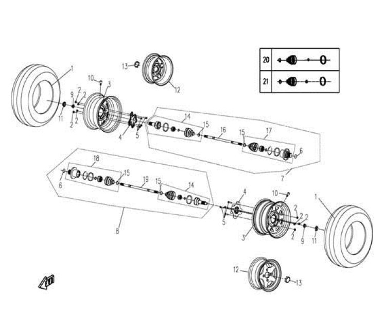 Bearing kit, motion end (RH) NR.17 CF500 X6