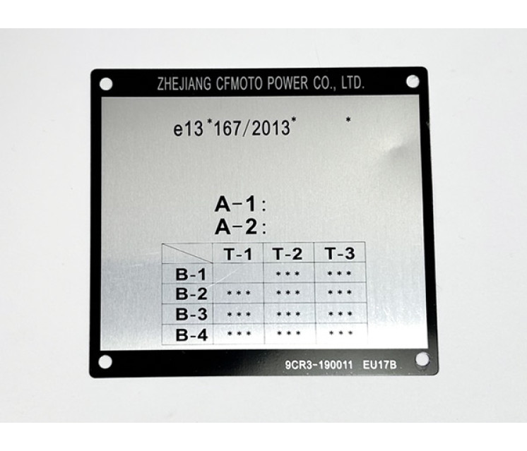 9CR3-190011 VIN PLATE